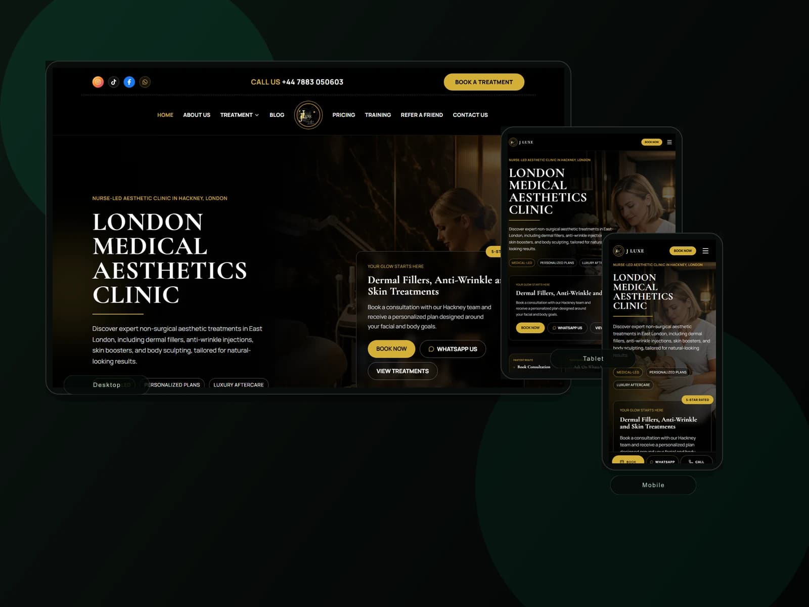 Composite portfolio cover for J Luxe Medical Aesthetics across desktop, tablet, and mobile