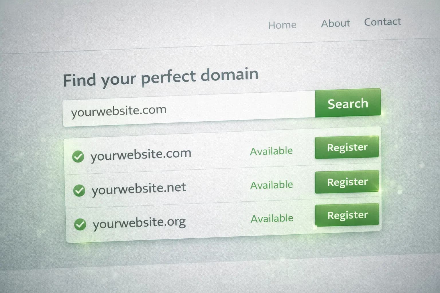 Typing domain name into search bar on laptop screen, clean modern UI, emerald accent glow, 16:9